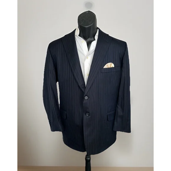 Holland Sherry 44R Navy Royal Classic Herringbone Striped Custom Suit
